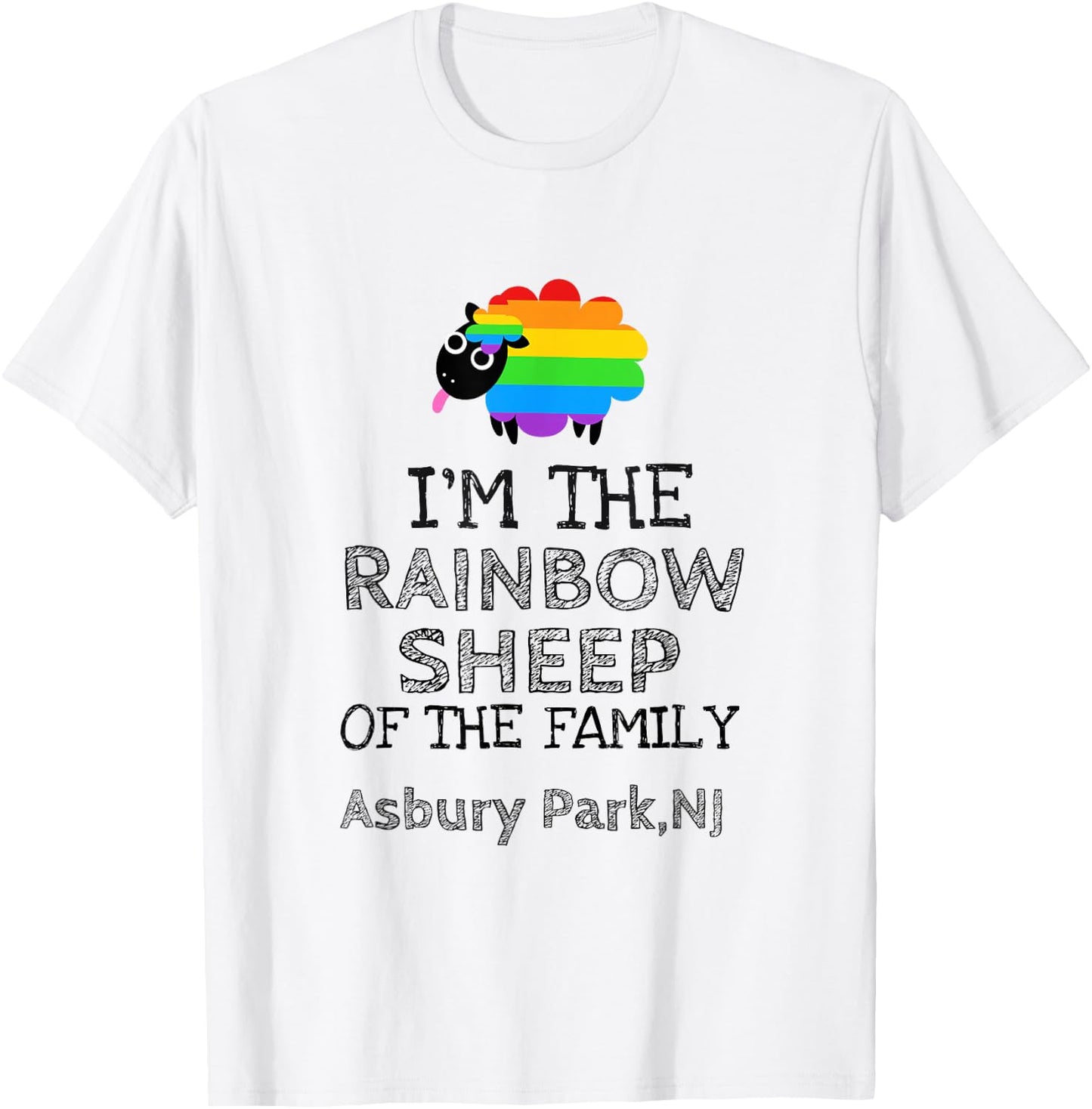 Gay By Birth Proud by Choice Asbury Park NJ Rainbow Sheep T-Shirt - T-Shirt | White