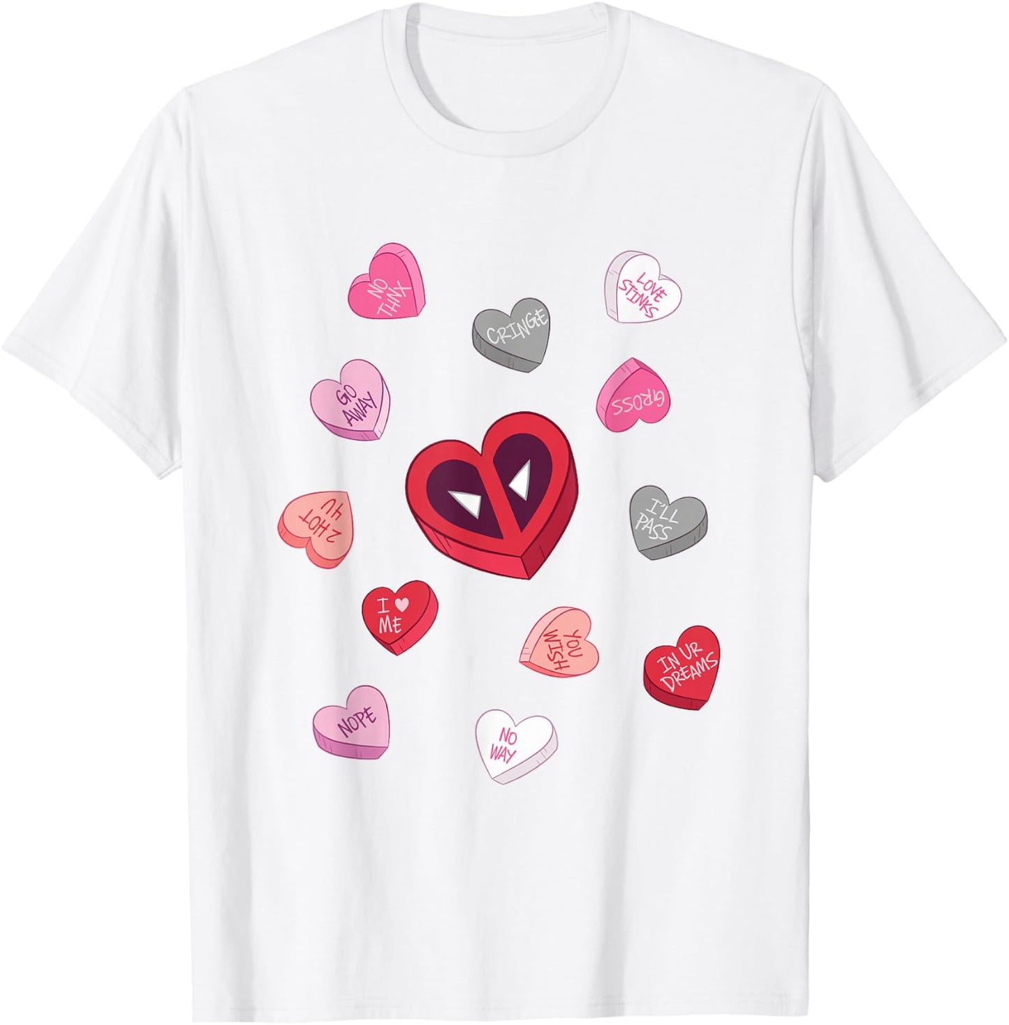Marvel Deadpool Valentine's Day Heart Candies Chest Logo T-Shirt - T-Shirt | White