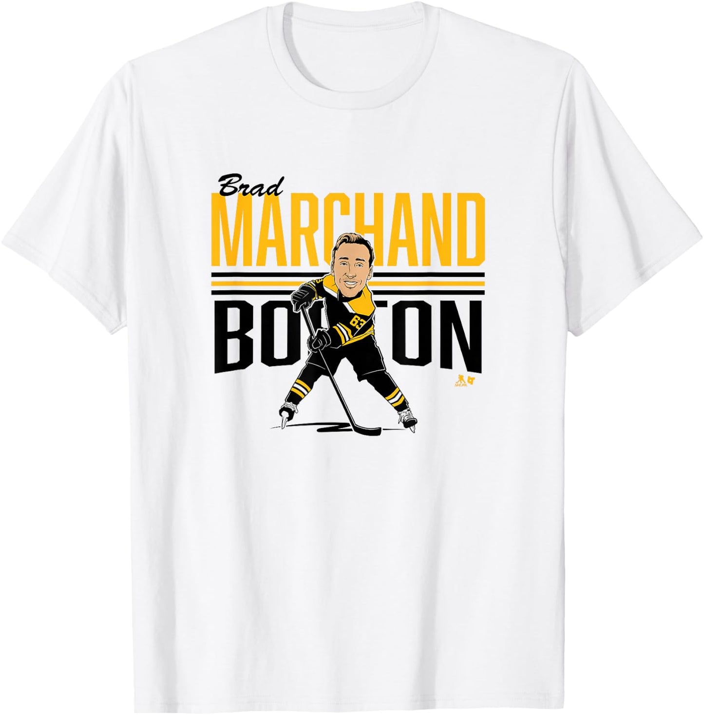 Brad Marchand: Center Ice Caricature - Boston Hockey T-Shirt - T-Shirt | White