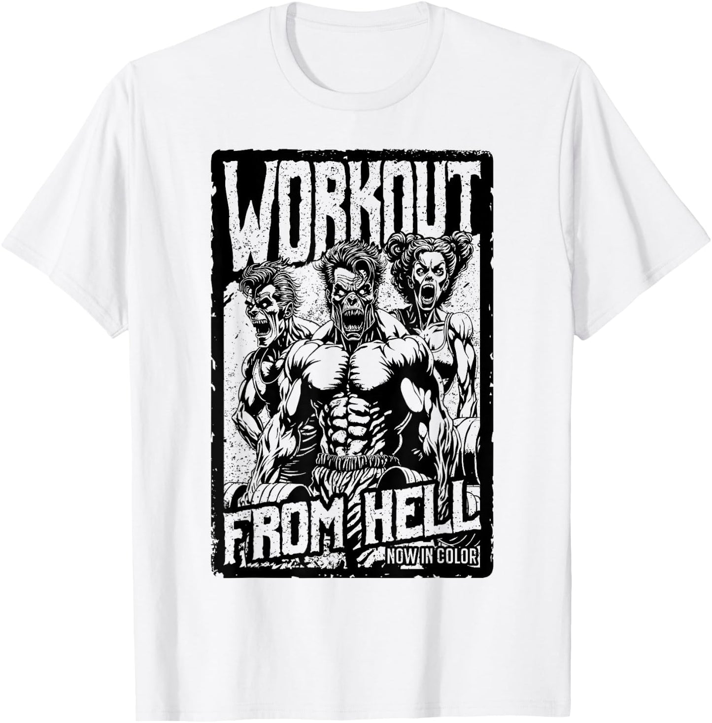 Gym Halloween Funny Retro Zombie Fitness Horror Movie Poster T-Shirt - T-Shirt | White