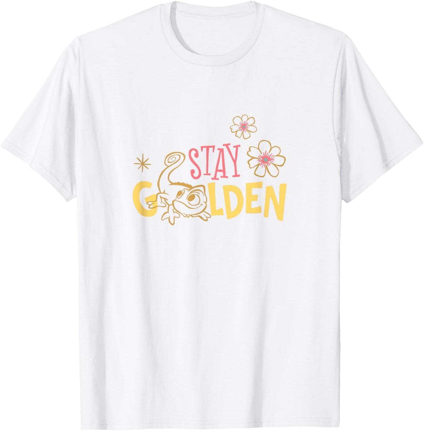 Disney Tangled Stay Golden Pascal Floral Vintage Logo T-Shirt - T-Shirt | White
