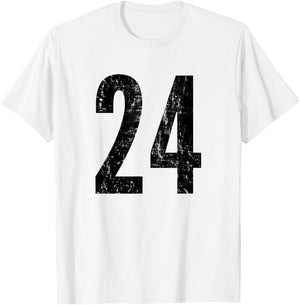 Number 24 Distressed Vintage Twenty Four Sports Practice T-Shirt - T-Shirt | White