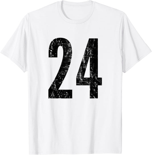 Number 24 Distressed Vintage Twenty Four Sports Practice T-Shirt - T-Shirt | White