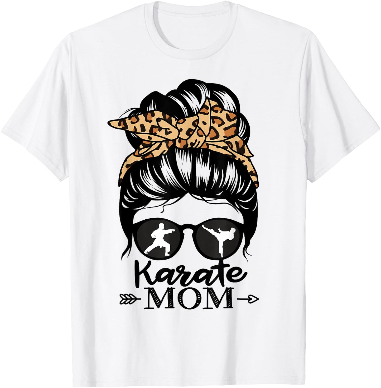 Karate Mom Messy Bun Hair Funny Karate Fighter Mom T-Shirt - T-Shirt | White