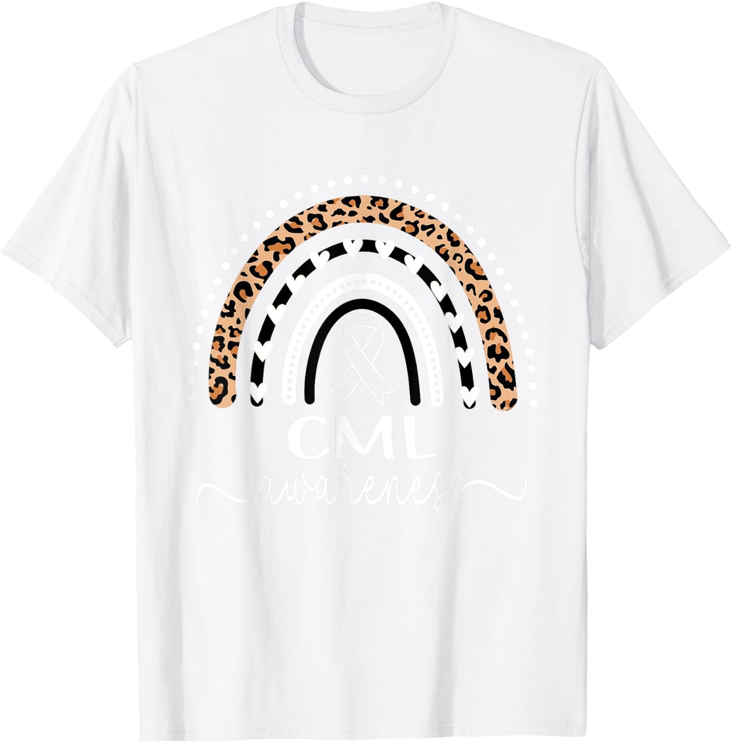 Leukemia CML Awareness Wear Orange Leopard Rainbow T-Shirt - T-Shirt | White