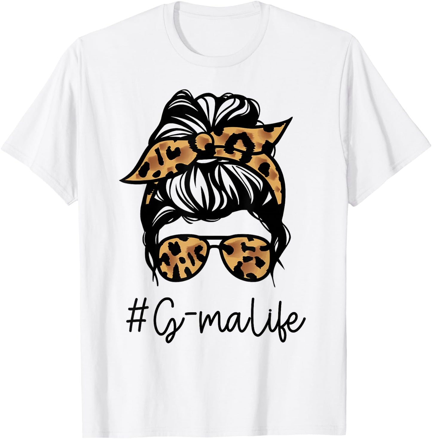 G-MA Leopard Messy Bun Mother's Day for Grandmothers T-Shirt - T-Shirt | White