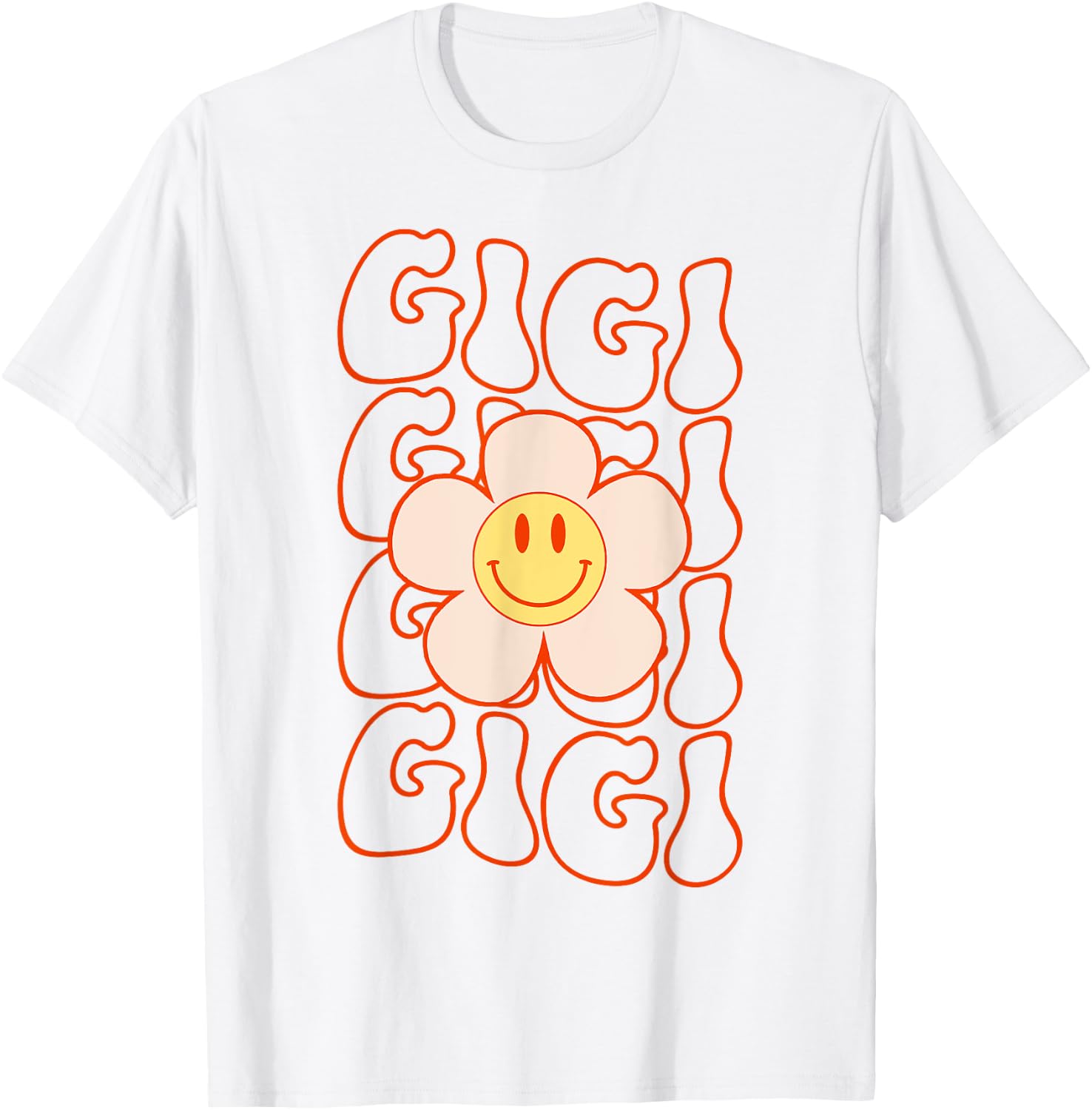 Retro Groovy Gigi Happy Face Smile Cute Daisy Flower Grandma T-Shirt - T-Shirt | White