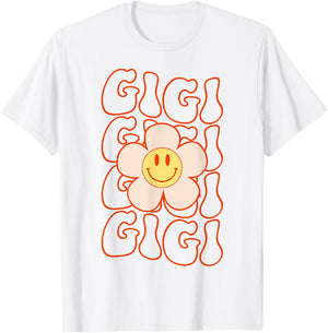 Retro Groovy Gigi Happy Face Smile Cute Daisy Flower Grandma T-Shirt - T-Shirt | White