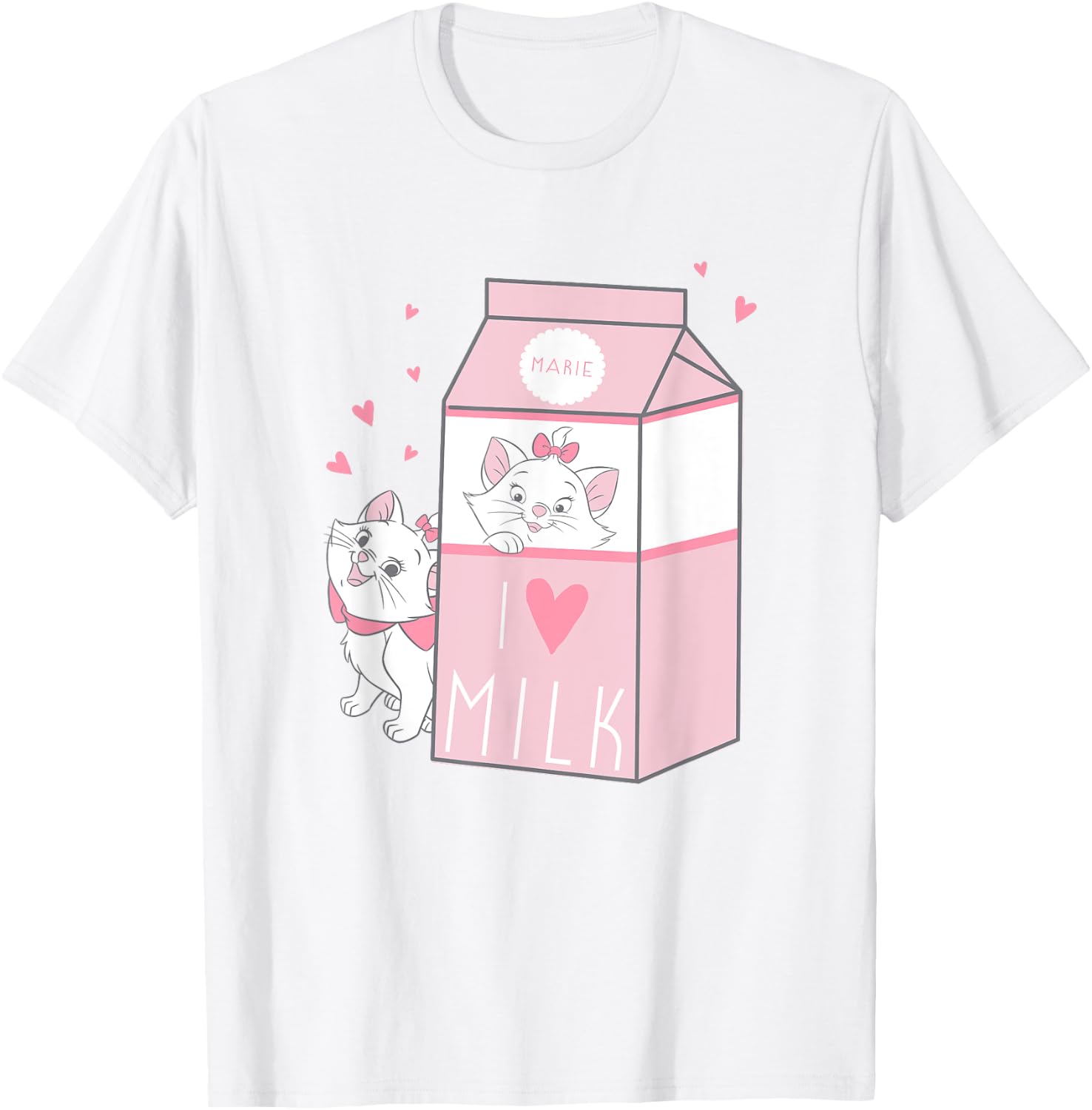Disney The Aristocats Marie I Love Milk Carton Pink Logo T-Shirt - T-Shirt | White