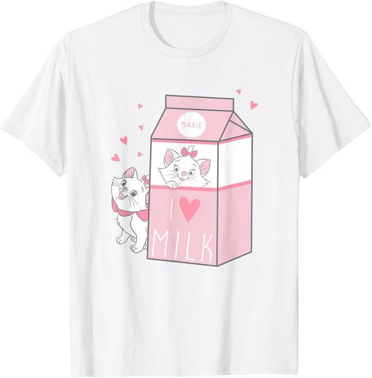 Disney The Aristocats Marie I Love Milk Carton Pink Logo T-Shirt - T-Shirt | White