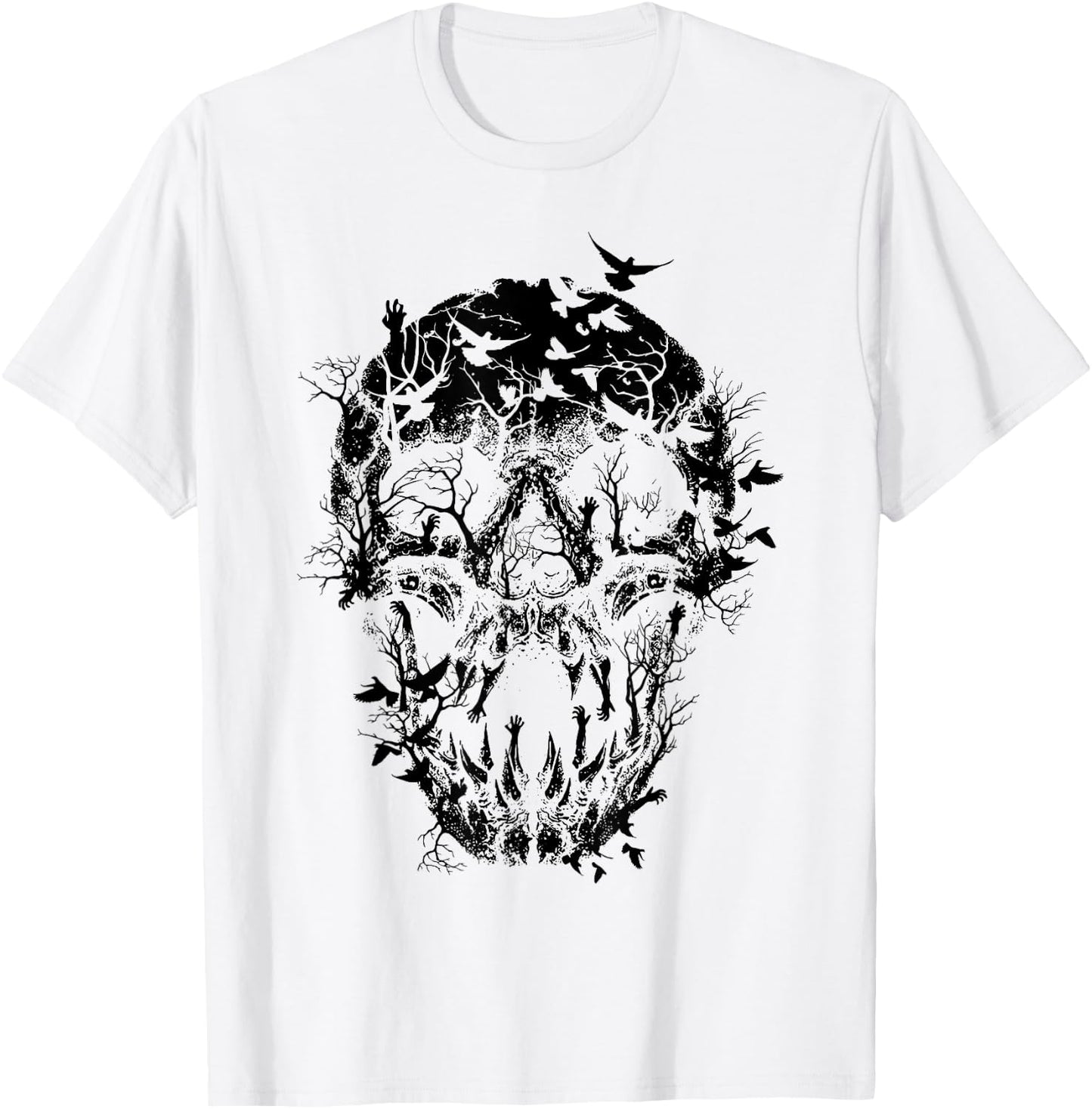 Gothic Birds Skull Skeleton Spooky Halloween Costume T-Shirt - T-Shirt | White