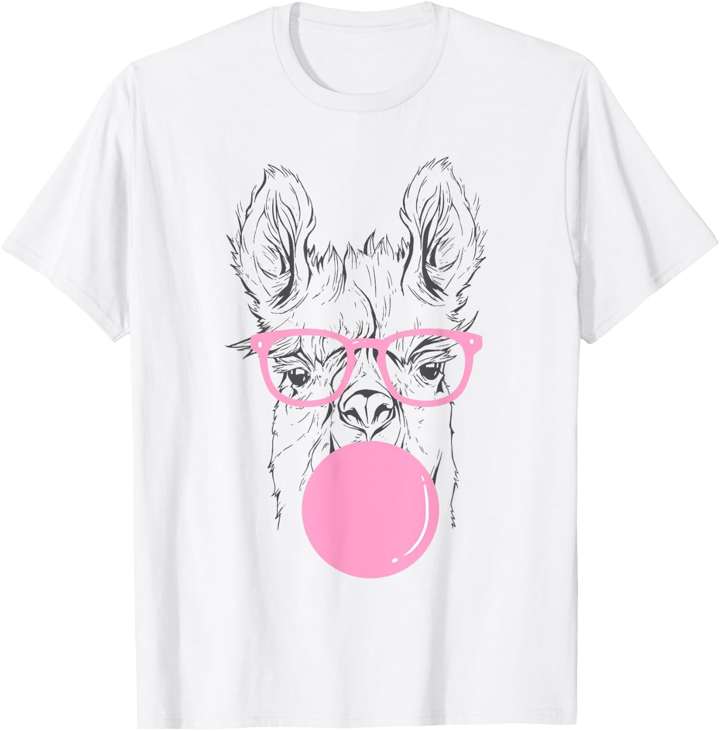 Cute Llama Face Eating Gum And Makes A Bubble Cool Llama T-Shirt - T-Shirt | White