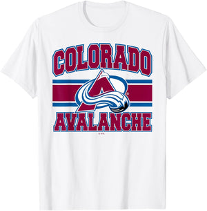 Colorado Avalanche Stripe Heather Gray Officially Licensed T-Shirt - T-Shirt | White