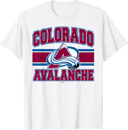 Colorado Avalanche Stripe Heather Gray Officially Licensed T-Shirt - T-Shirt | White