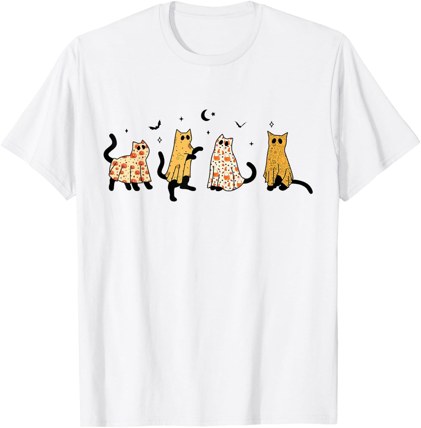 Funny Black Cats Ghost Halloween Pattern Cat Lovers Costume T-Shirt - T-Shirt | White