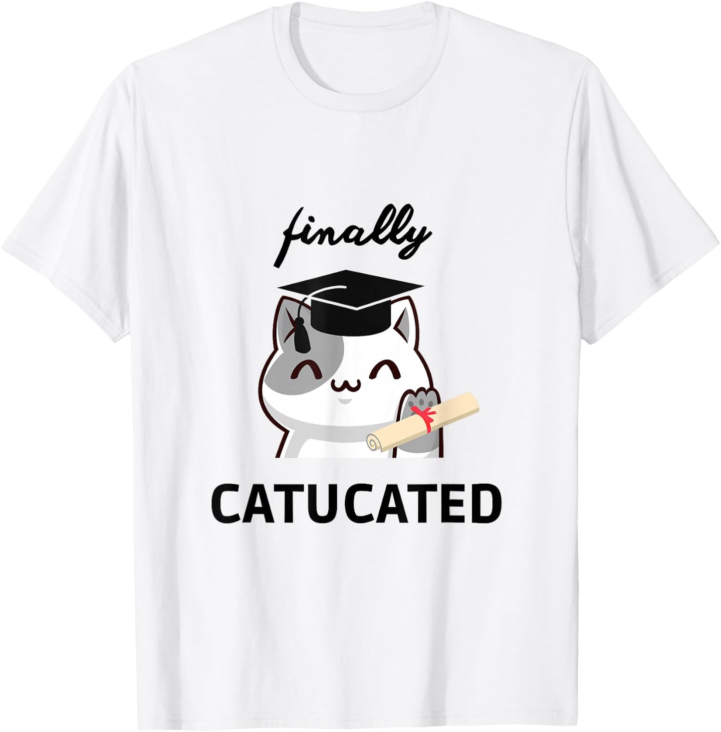 Catucated süße Kawaii Katze Bachelor Hut Studium Abschluss T-Shirt - T-Shirt | White