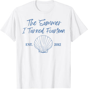 Summer I Turned Fourteen 14th Birthday Seashell Coastal Bow T-Shirt - T-Shirt | White