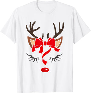Reindeer Antlers Christmas Outfit Women Girls Kids Xmas T-Shirt - T-Shirt | White