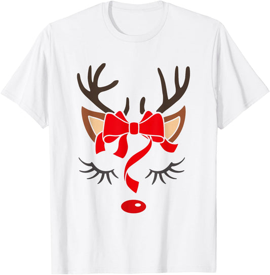 Reindeer Antlers Christmas Outfit Women Girls Kids Xmas T-Shirt - T-Shirt | White