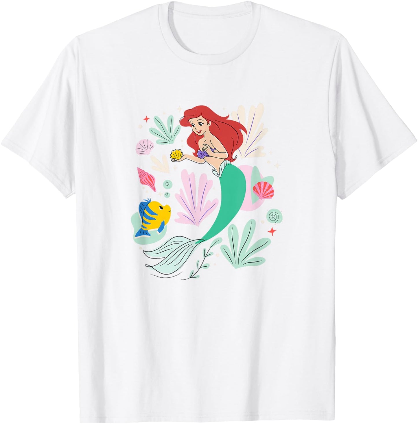 Disney The Little Mermaid Ariel & Flounder Undersea Sketch T-Shirt - T-Shirt | White