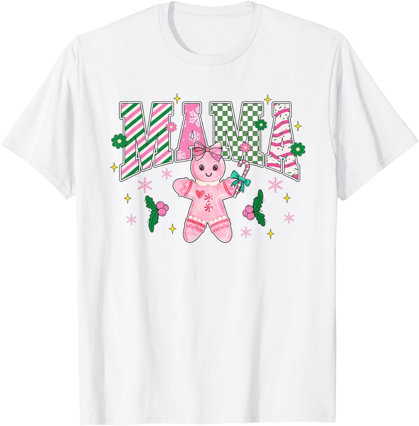 Women Girly Pink Christmas Mama Gingerbread Coquette T-Shirt - T-Shirt | White