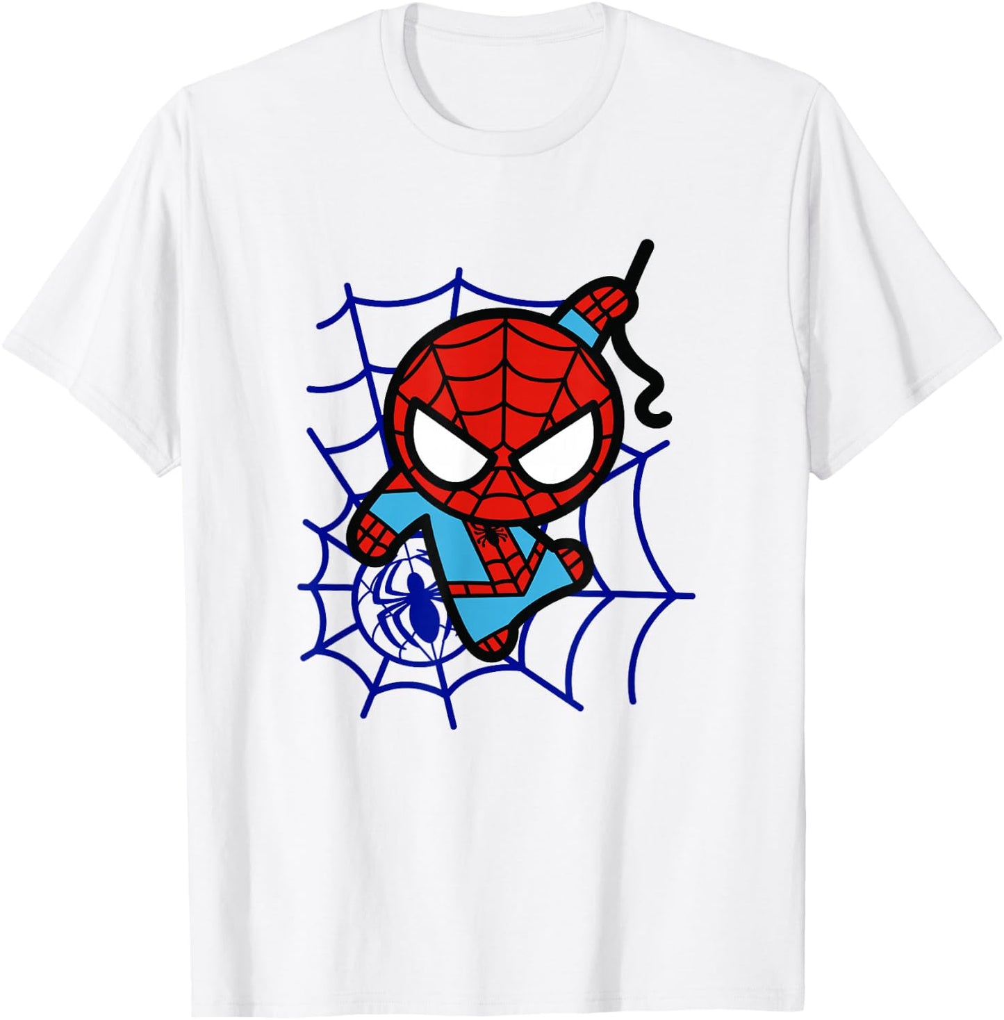 Marvel Kawaii Chibi Spider-Man Web Background Logo T-Shirt - T-Shirt | White