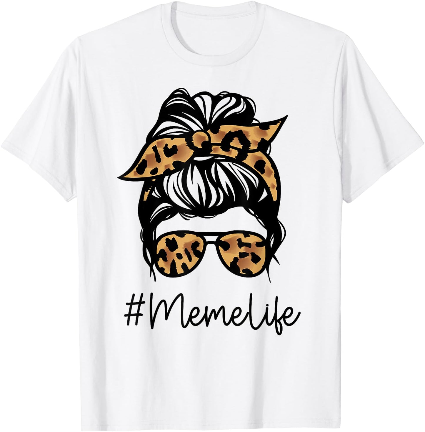 MEME Leopard Messy Bun Mother's Day for Grandmothers T-Shirt - T-Shirt | White