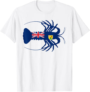 Turks and Caicos Flag Caribbean Spiny Lobster Silhouette T-Shirt - T-Shirt | White