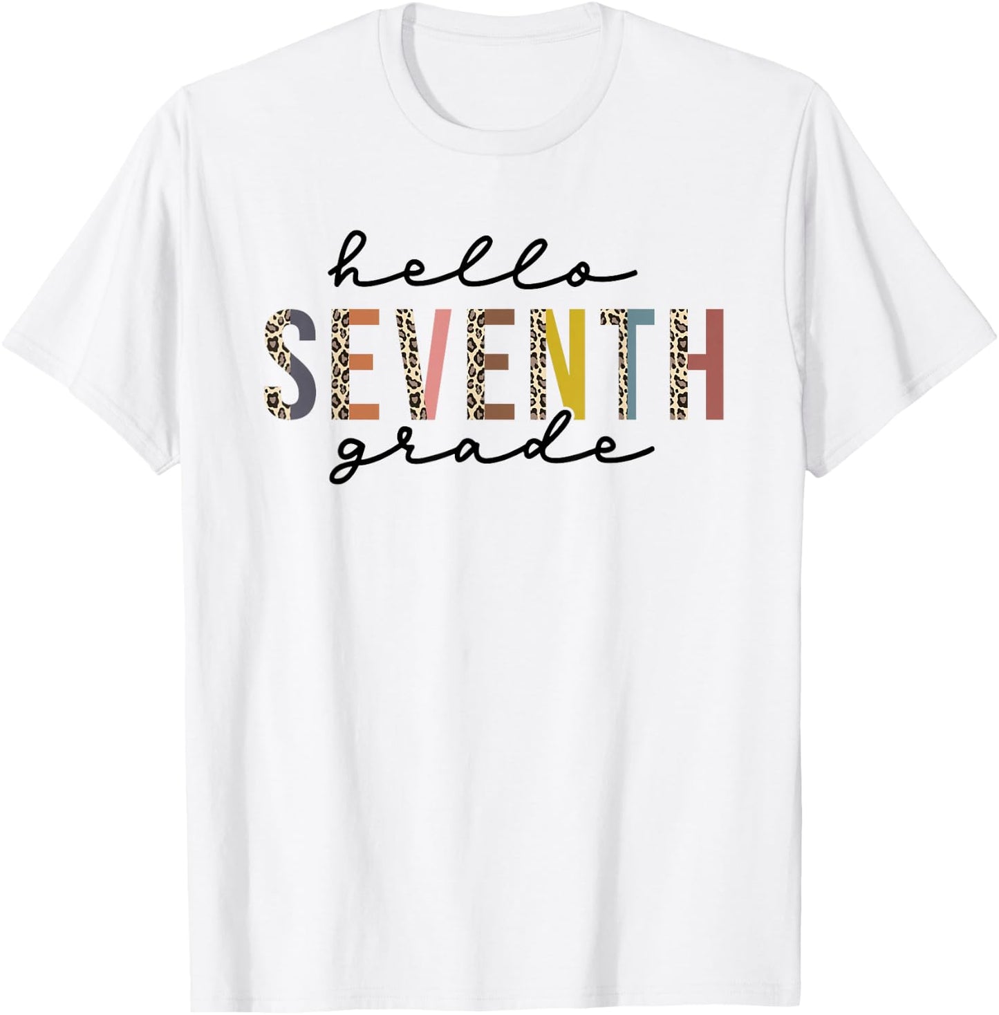 Hello Seventh Grade Leopard Teacher 7th Grade Back to School T-Shirt - T-Shirt | White