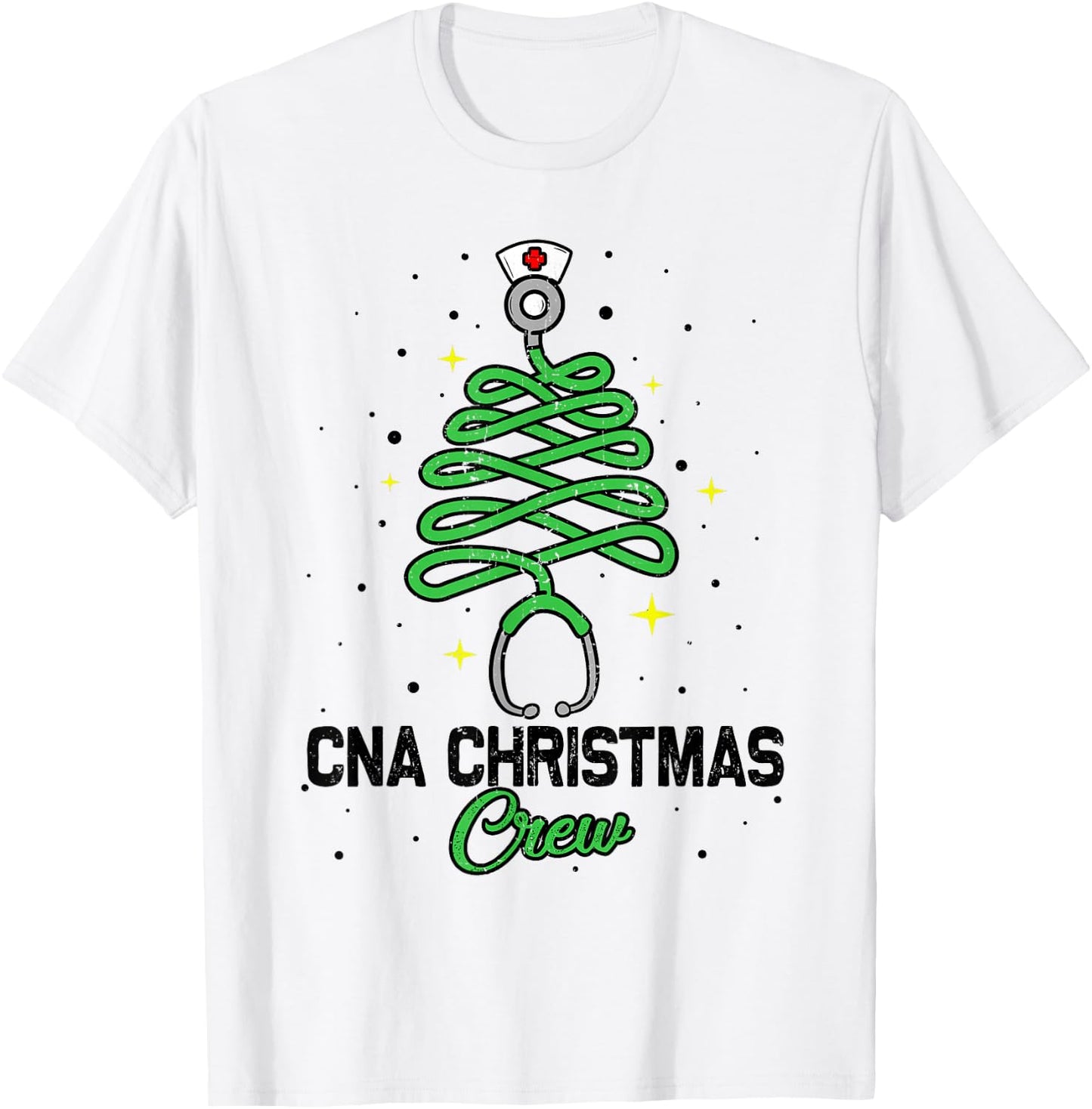 CNA Christmas Crew Cute Christmas Tree Xmas Lights Nurse T-Shirt - T-Shirt | White