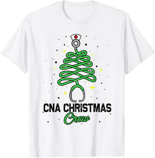 CNA Christmas Crew Cute Christmas Tree Xmas Lights Nurse T-Shirt - T-Shirt | White