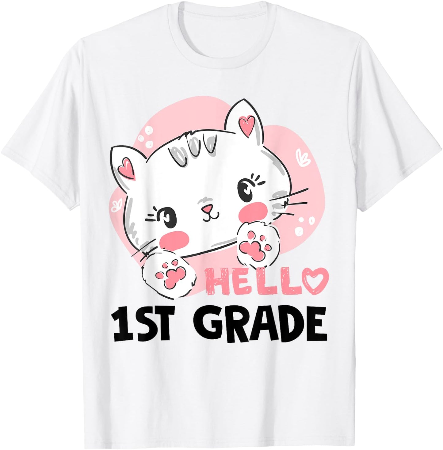 Hello First 1st Grade Back To School Cute Cat Girls Women T-Shirt - T-Shirt | White