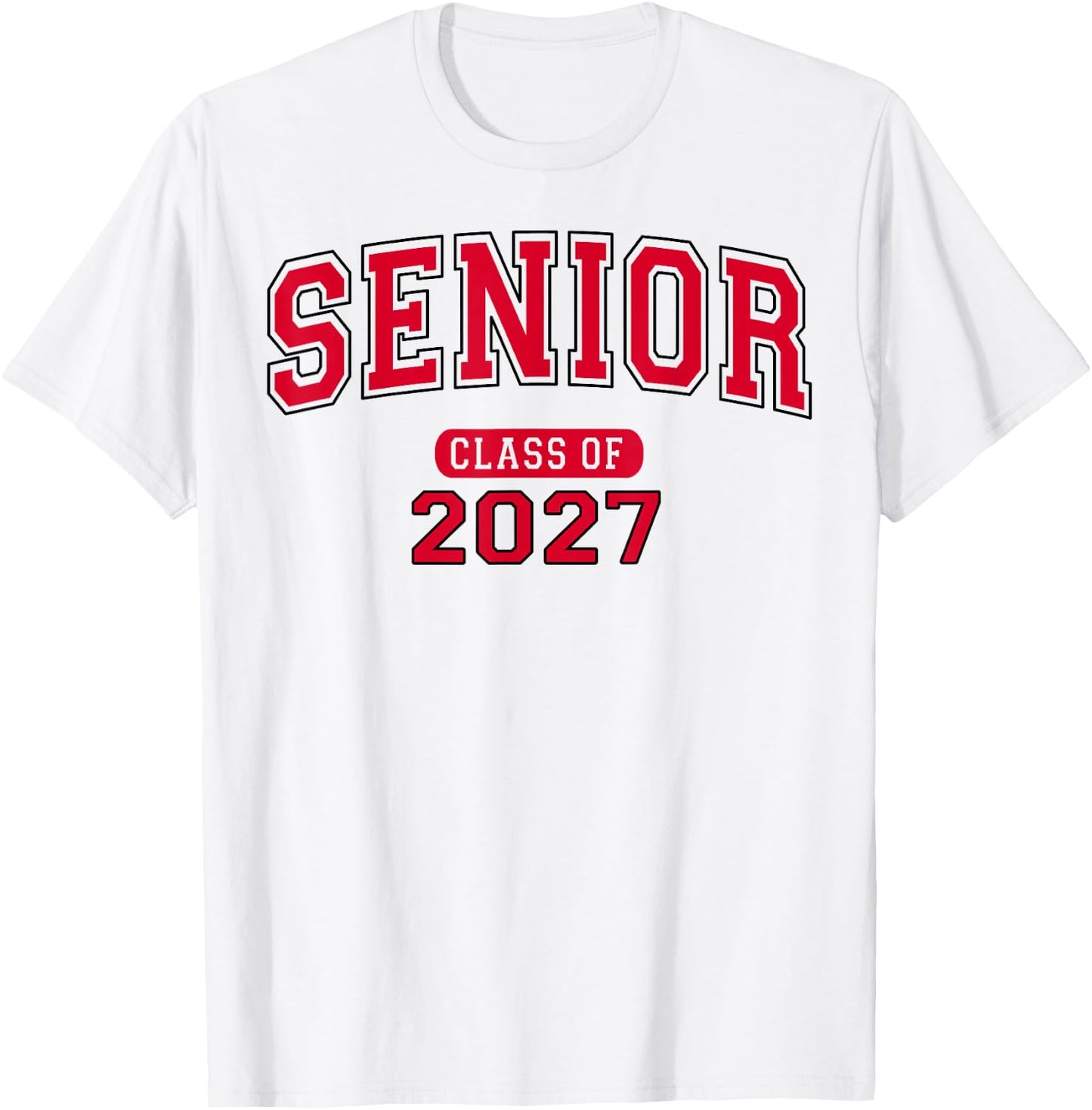 Senior Class of 2027 Graduation Varsity Red Black Letters T-Shirt - T-Shirt | White