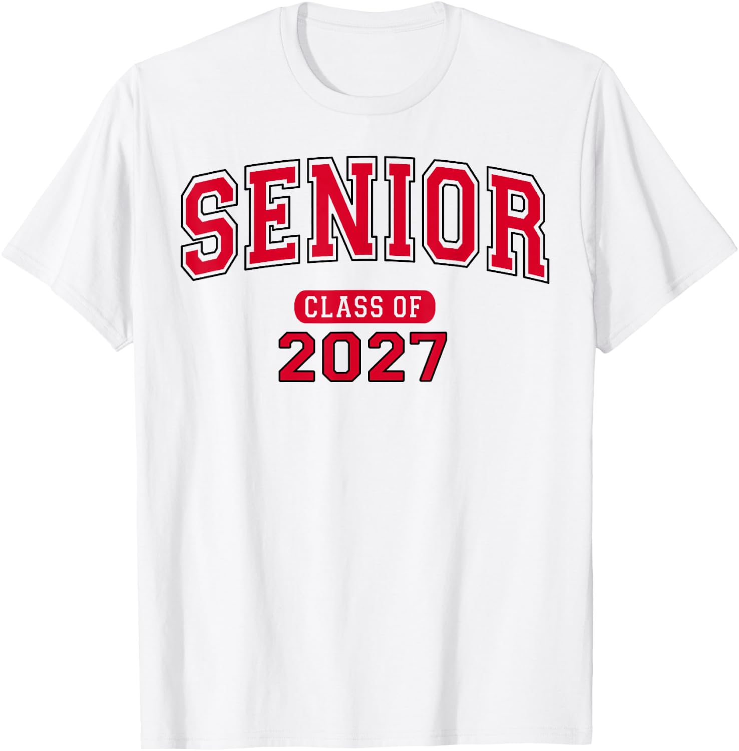 Senior Class of 2027 Graduation Varsity Red Black Letters T-Shirt - T-Shirt | White