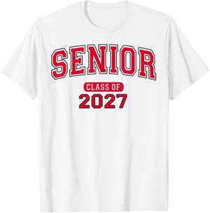Senior Class of 2027 Graduation Varsity Red Black Letters T-Shirt - T-Shirt | White