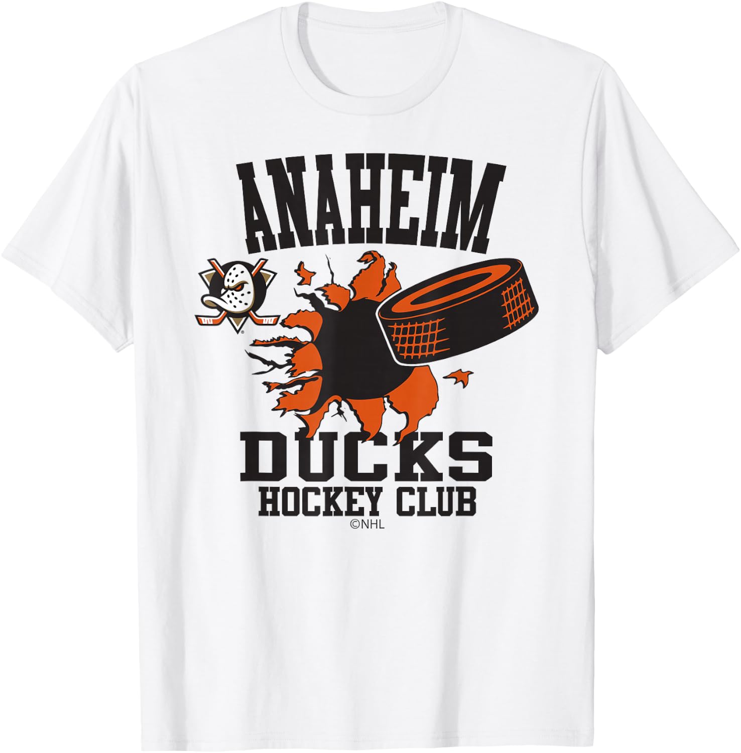Anaheim Ducks Hockey Puck Burst Officially Licensed T-Shirt - T-Shirt | White