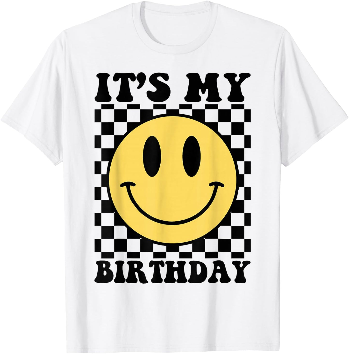 It's My Birthday Smile Face Checkered Men Women Boy Girl T-Shirt - T-Shirt | White