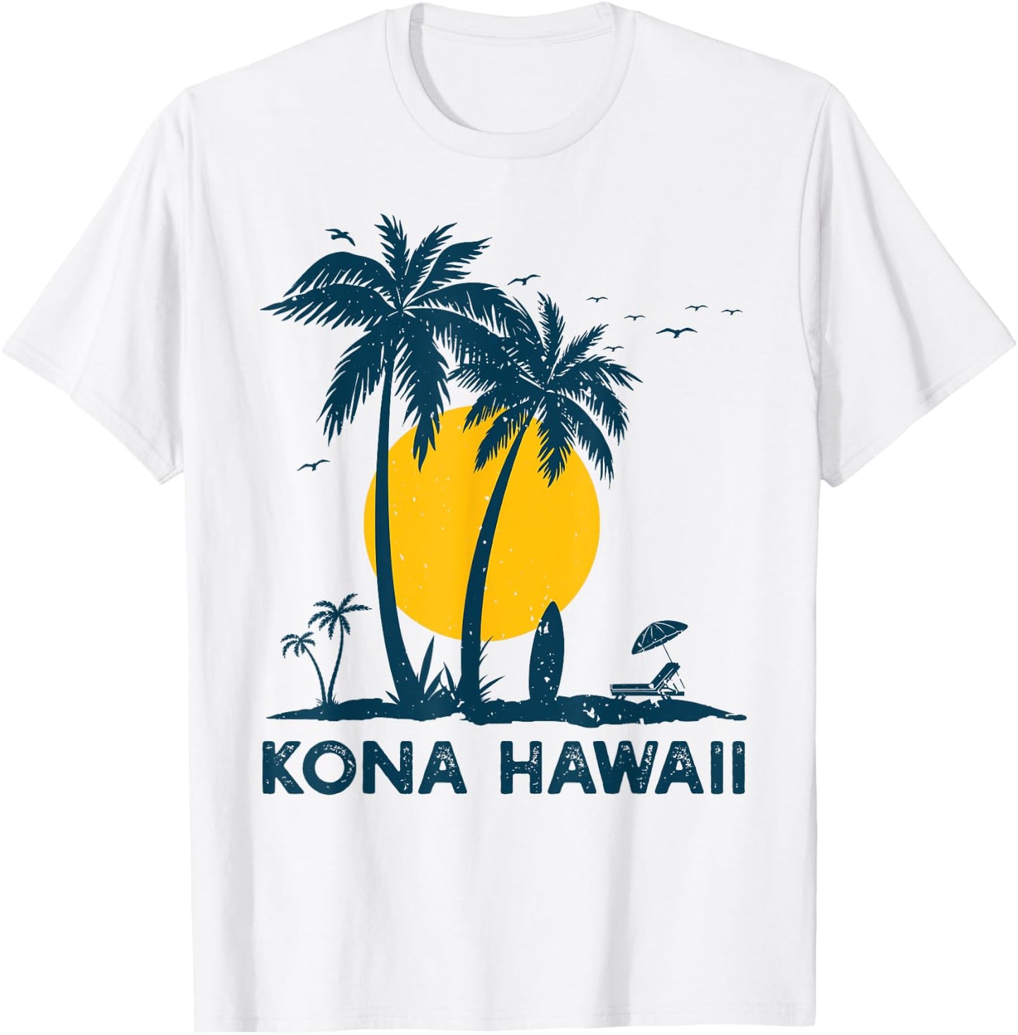Kona Hawaii Palm Trees Surf Retro Hawaiian T-Shirt - T-Shirt | White