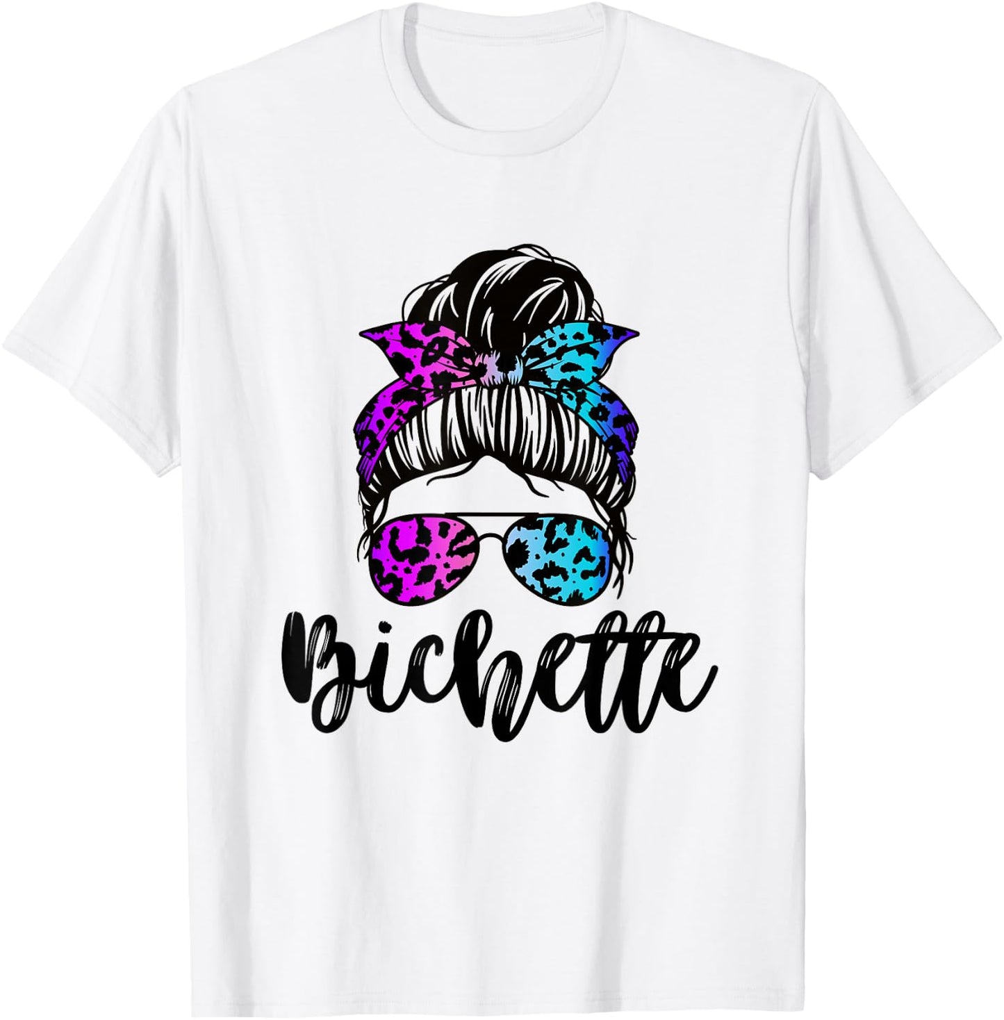 Bichette nickname messy bun leopard gift girl woman couple , white, S T-Shirt - T-Shirt | White