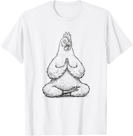 Meditation Funny Chicken Doing Yoga Buddhist Zen Design T-Shirt - T-Shirt | White