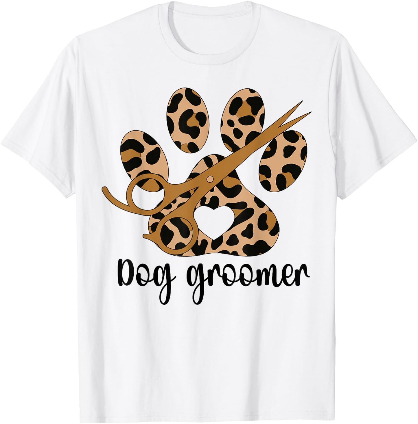 Dog Groomer Leopard Dog Grooming T-Shirt - T-Shirt | White