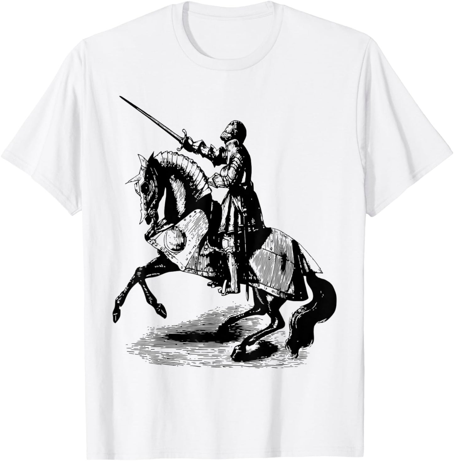 Knight In Suit of Armor Horse Sword Helmet Medieval T-Shirt - T-Shirt | White