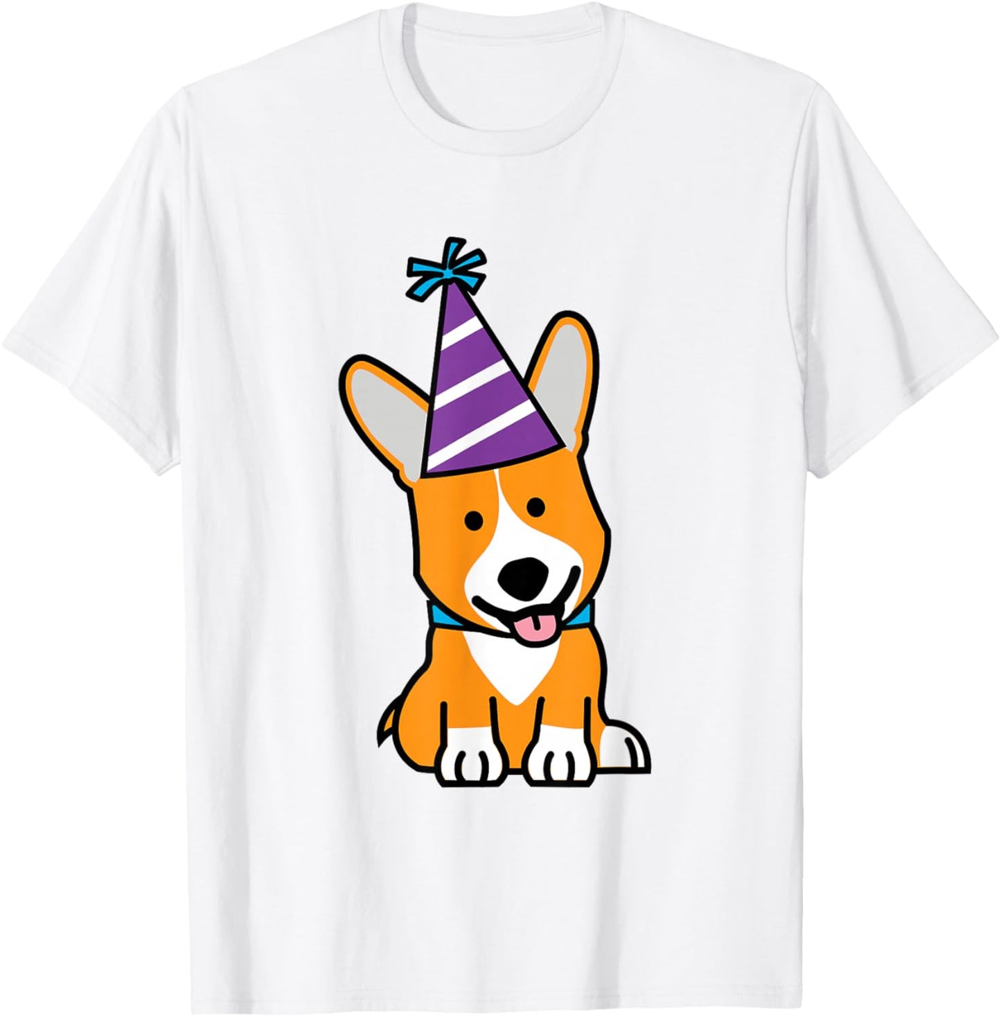 Happy Birthday Party Hat Corgi Welsh dog puppy T-Shirt - T-Shirt | White