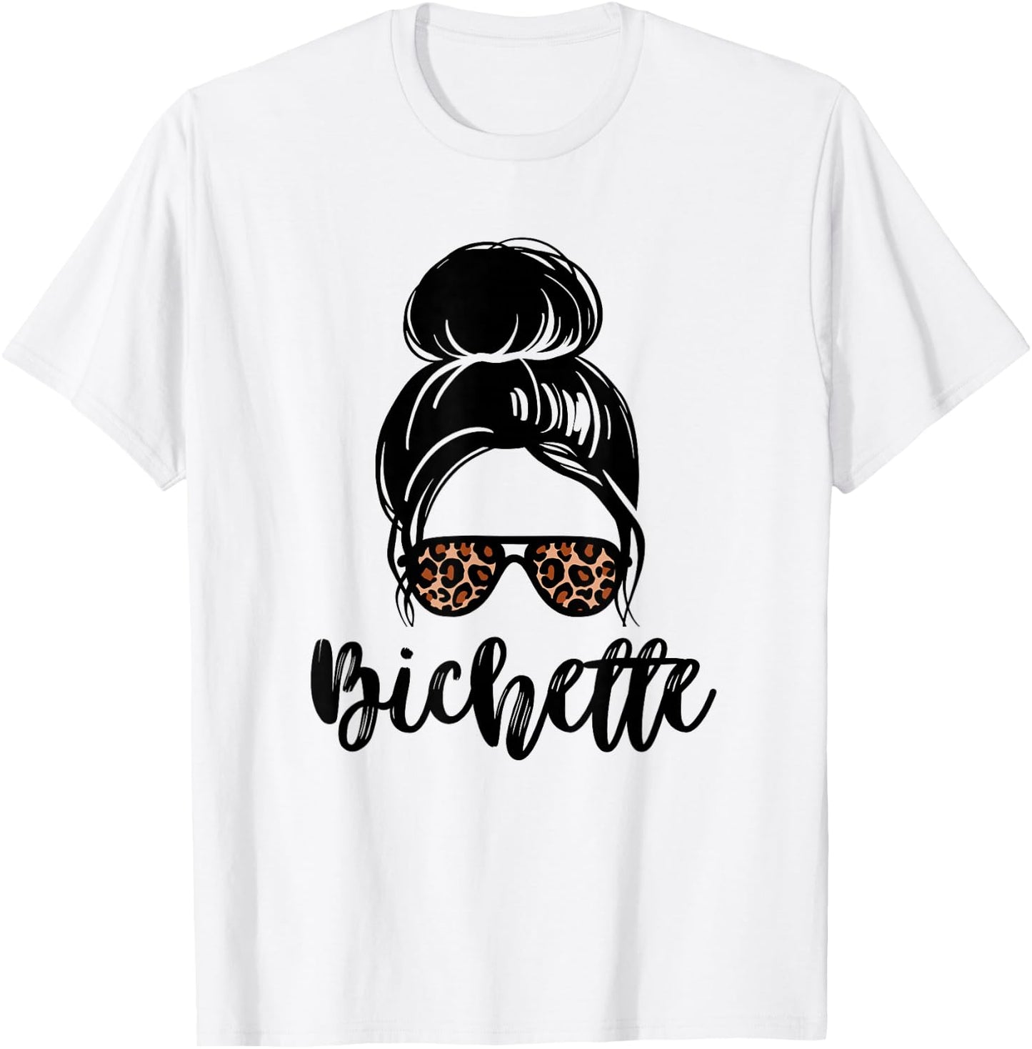 Bichette nickname messy bun leopard gift girl woman couple , white, S T-Shirt - T-Shirt | White