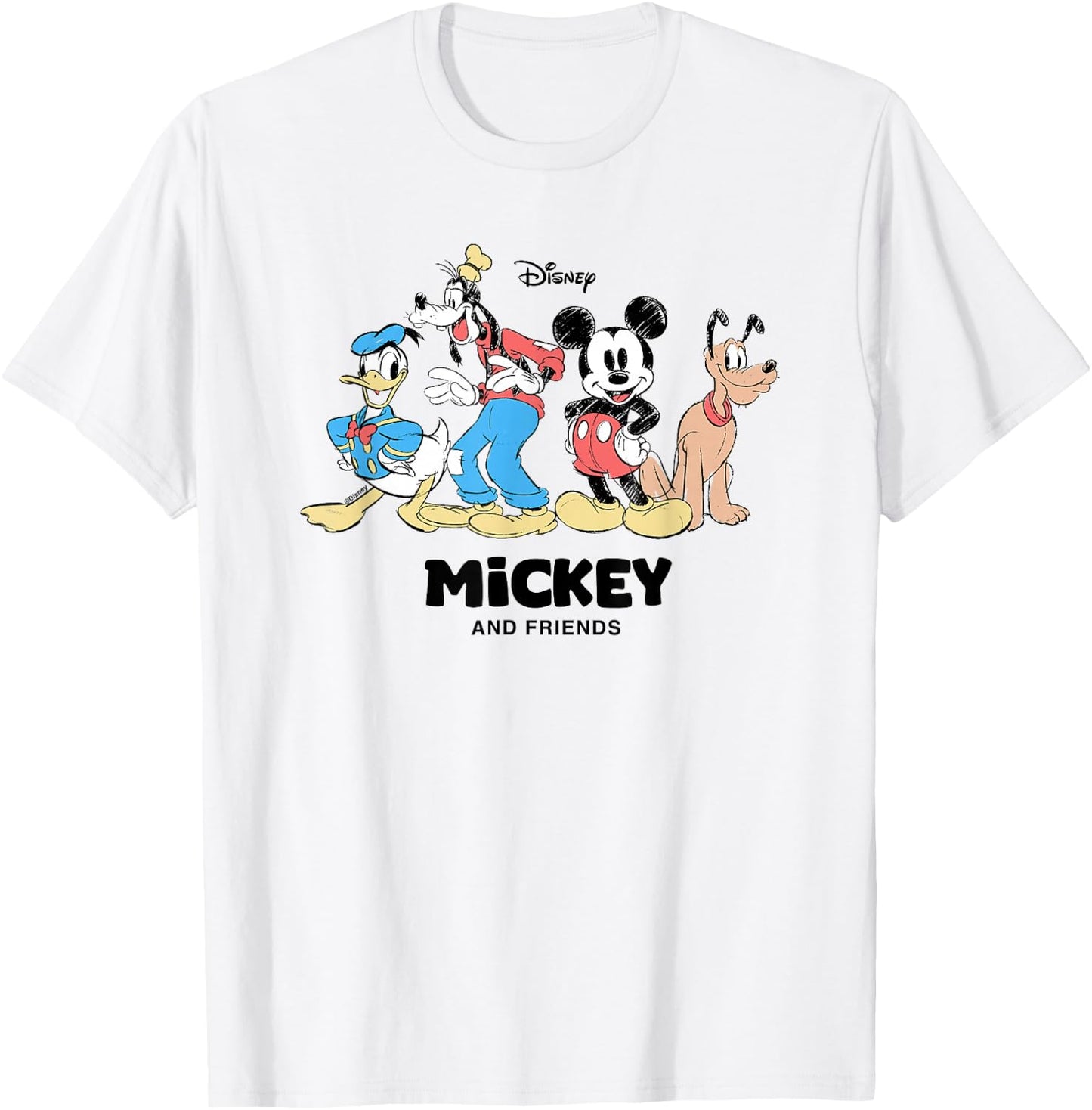 Disney Mickey and Friends Donald Goofy Pluto Lineup Retro T-Shirt - T-Shirt | White