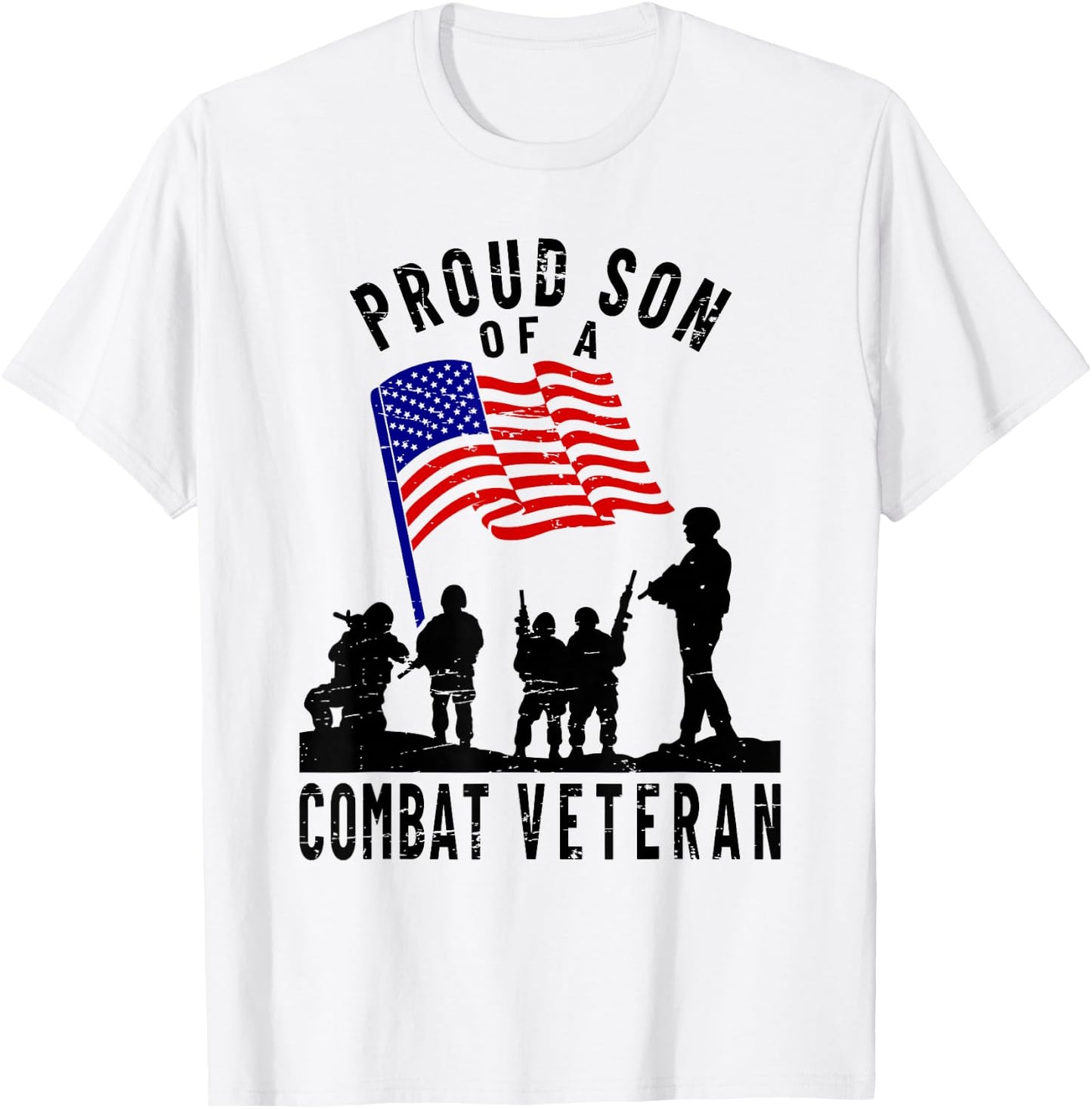 Proud Son of a Combat Veteran Retro US Flag Military Family T-Shirt - T-Shirt | White