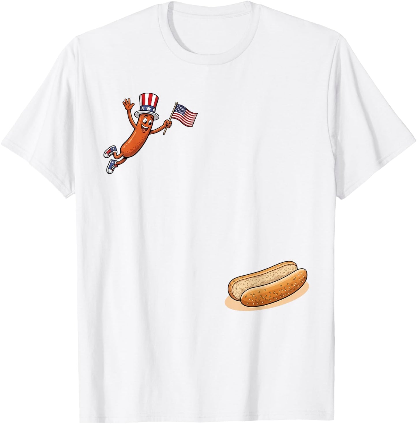 Hotdog Freedom Dive Funny Uncle Sam Hot Dog Jumping Into Bun T-Shirt - T-Shirt | White