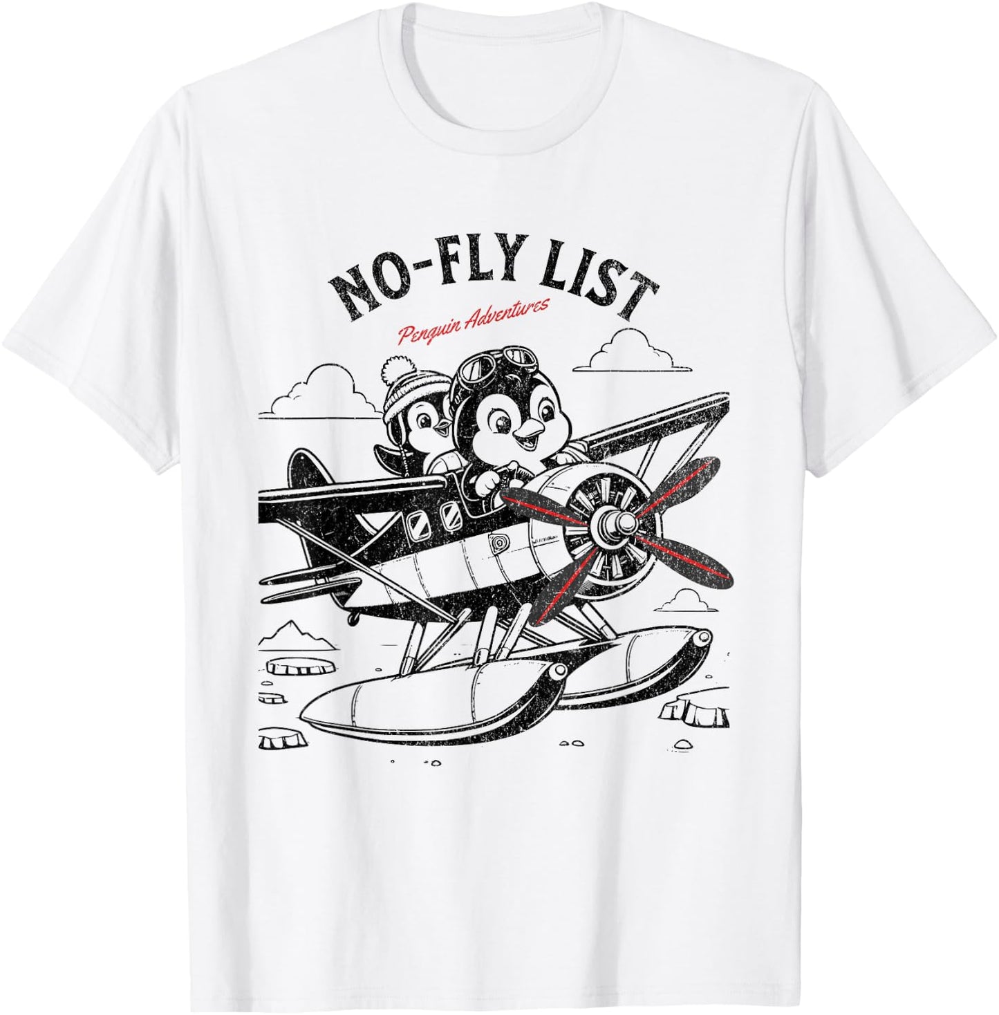 Flying Penguin Adventure No-Fly List Funny Penguin T-Shirt - T-Shirt | White