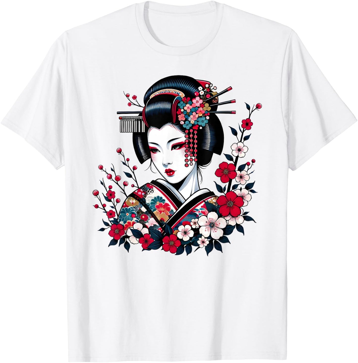 Geisha Beauty Blossom Art Traditional Japanese Culture , white, S T-Shirt - T-Shirt | White