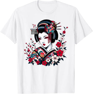 Geisha Beauty Blossom Art Traditional Japanese Culture , white, S T-Shirt - T-Shirt | White